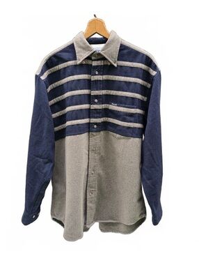 Vintage Faconnable Wool Blend Colorblock Striped Casual Button Up Shirt Size Med
